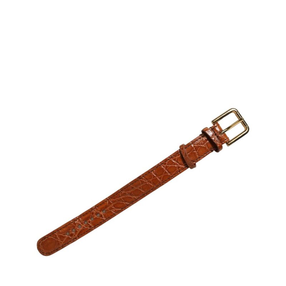 Dolce & Gabbana Brown Textured Leather Gold Buckle Belt Strap Women's Bracelet - Picture 2 of 6